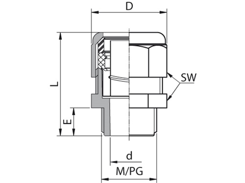 Verschraubung AU 159M, Außengewinde M10x1, Terminalgröße 10mm, IP54, vernickeltes Messing, 